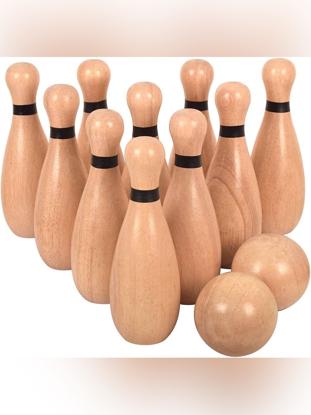 Wooden Bowling Pin Set - Natural Wood with Black Accent